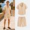 Men's Beige Linen Shorts Set