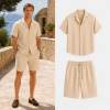 Men's Beige Linen Shorts Set