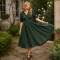 Women's Dark Green Linen Midi Dress