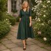Women's Dark Green Linen Midi Dress