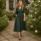 Women's Dark Green Linen Midi Dress