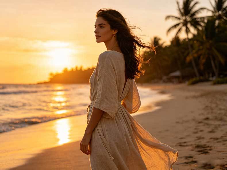 Linen maxi dress on beach vacation