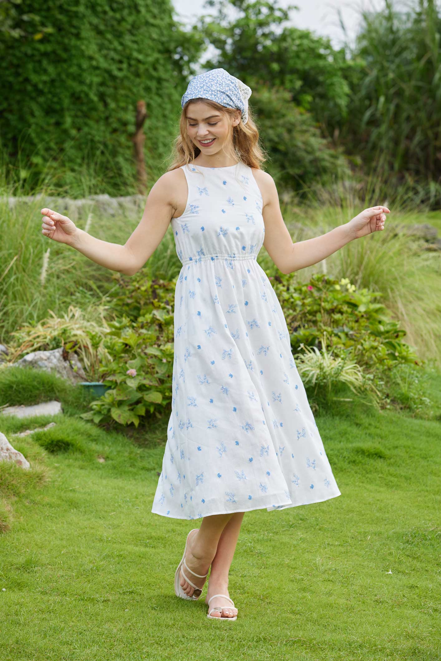 Women's Brown Polka Dot Linen Midi Skirt