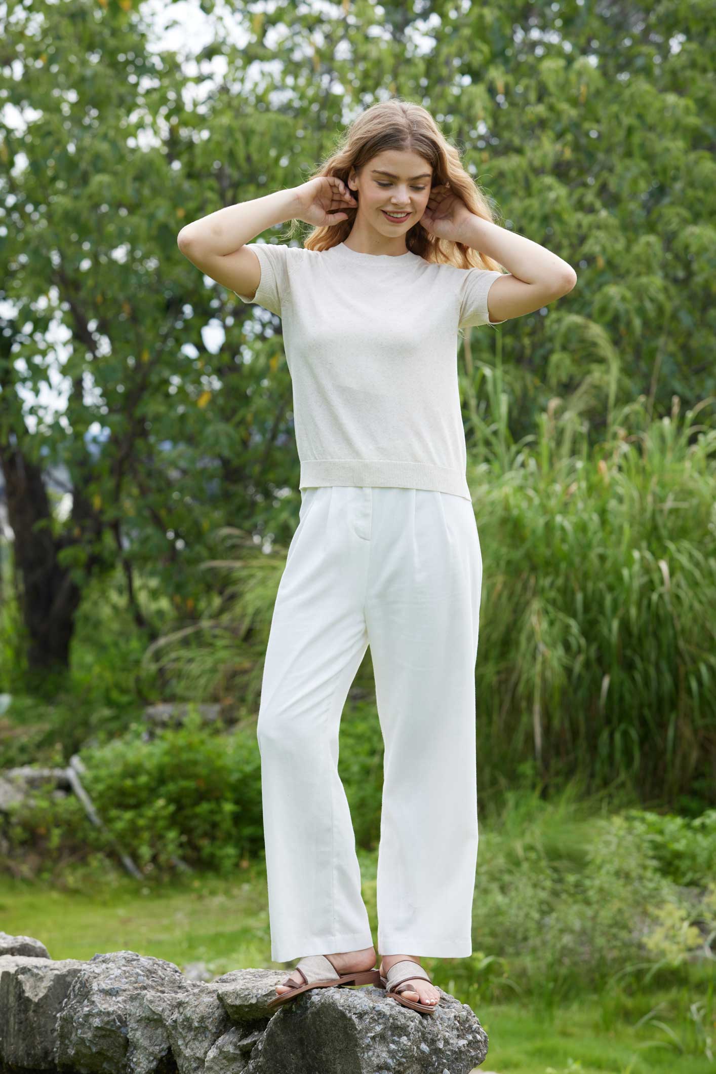Olive Green Linen Wrap Wide-Leg Pants