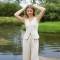 Women's Beige Linen Vest and Pants Set