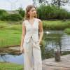 Women's Beige Linen Vest and Pants Set