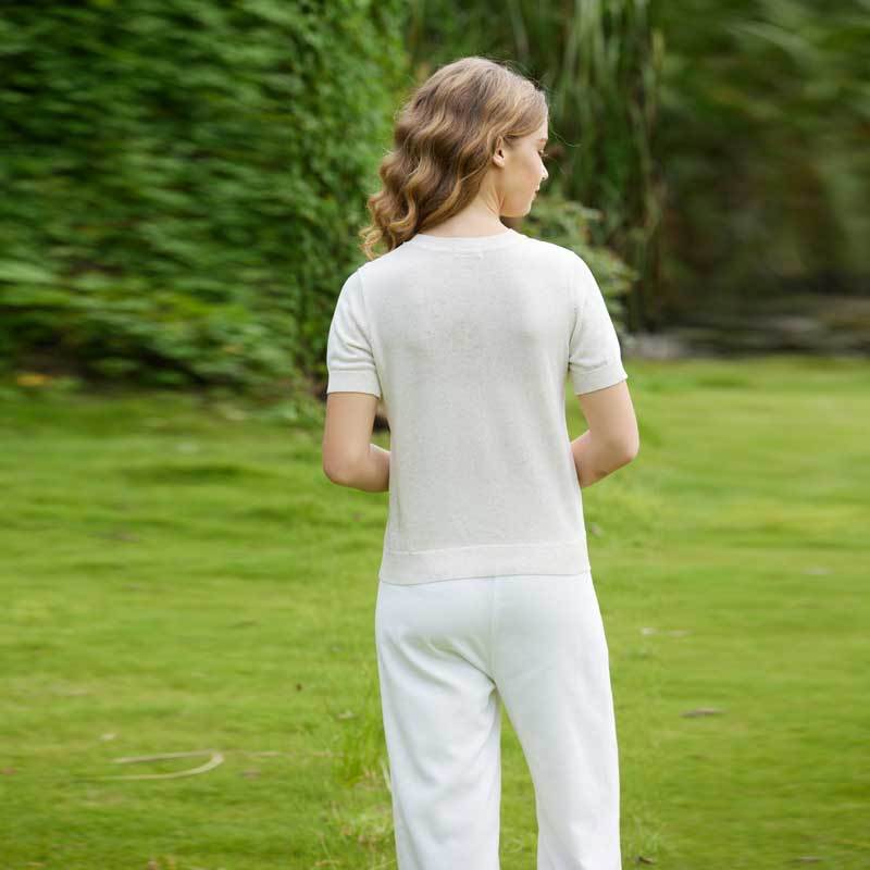 Women's Cream Linen Short Sleeve Top
