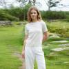 Women's Cream Linen Short Sleeve Top