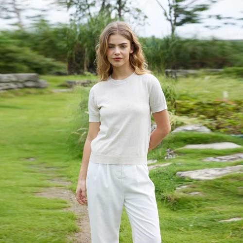 Women's Cream Linen Short Sleeve Top