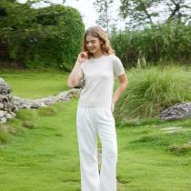 Women's Cream Linen Short Sleeve Top