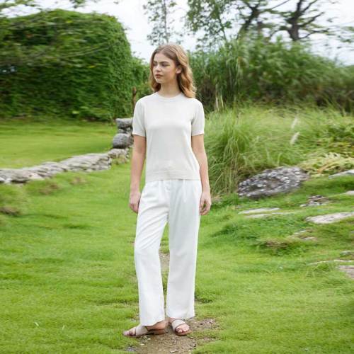 Women's Cream Linen Short Sleeve Top