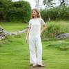 Women's Cream Linen Short Sleeve Top