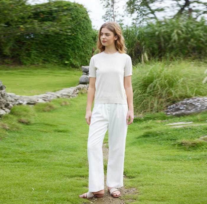 Women's Cream Linen Short Sleeve Top