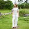 Women's Cream Linen Short Sleeve Top