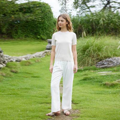 Women's Cream Linen Short Sleeve Top