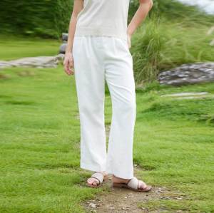 Women's White Linen Wide Leg Pants