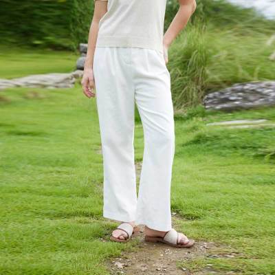 Women's White Linen Wide Leg Pants