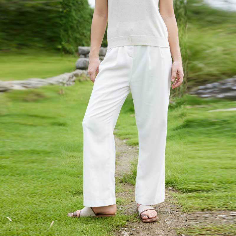 Women's White Linen Wide Leg Pants