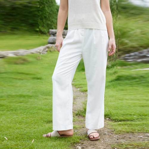 Women's White Linen Wide Leg Pants