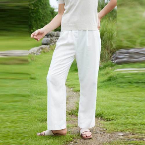 Women's White Linen Wide Leg Pants