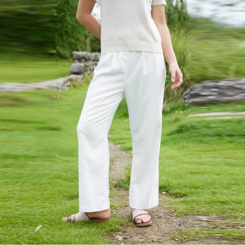 Women's White Linen Wide Leg Pants