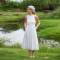 Women's White Floral Linen Midi Dress with Open Back Detail