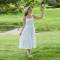 Women's White Linen Camisole Midi Dress with Button Front Detail