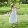 Women's White Linen Camisole Midi Dress with Button Front Detail