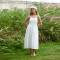 Women's White Linen Camisole Midi Dress with Button Front Detail