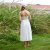 Women's White Linen Camisole Midi Dress with Button Front Detail