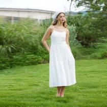 Women's White Linen Camisole Midi Dress with Button Front Detail