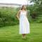 Women's White Linen Camisole Midi Dress with Button Front Detail