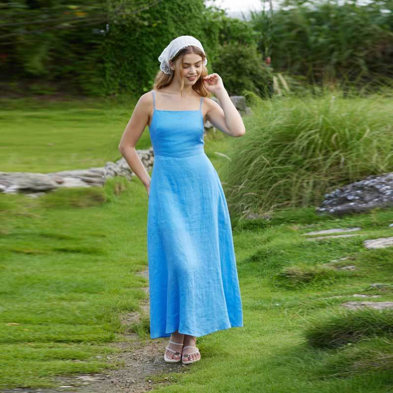 Women's Blue Linen Slip Dress