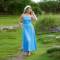 Women's Blue Linen Slip Dress | Minimalist Square Neck Maxi Dress