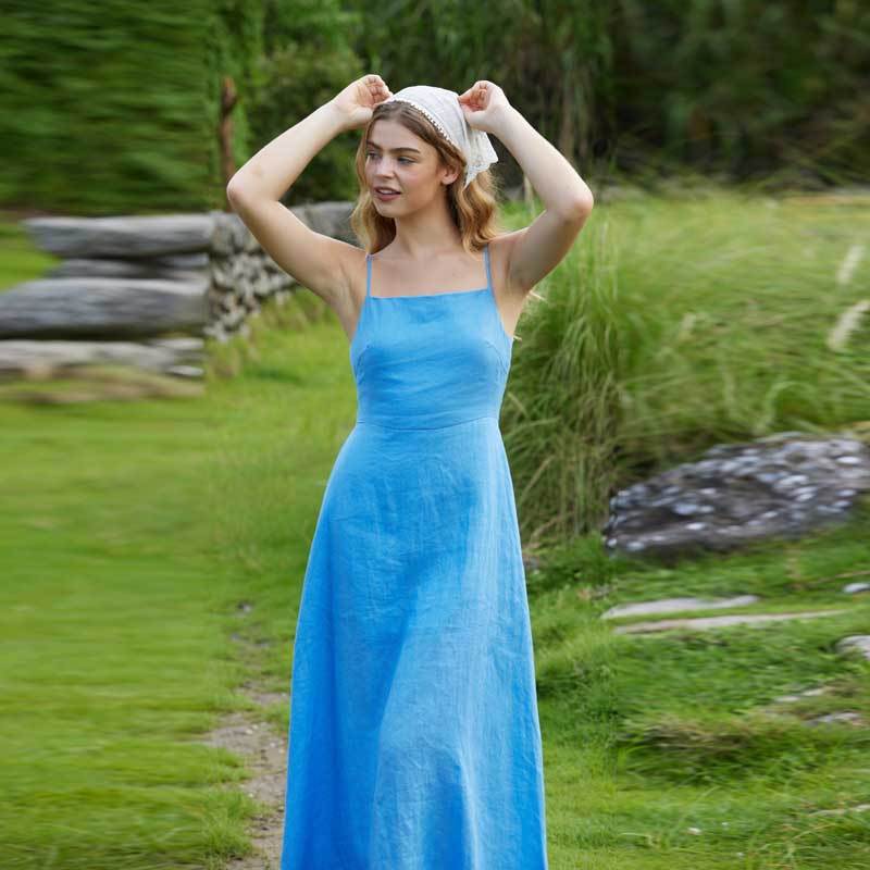 Women's Blue Linen Slip Dress