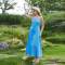 Women's Blue Linen Slip Dress | Minimalist Square Neck Maxi Dress