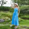 Women's Blue Linen Slip Dress | Minimalist Square Neck Maxi Dress