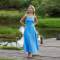 Women's Blue Linen Slip Dress | Minimalist Square Neck Maxi Dress