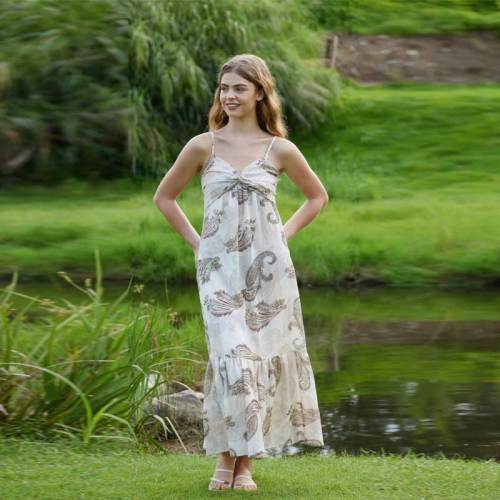 Women's Paisley Linen Maxi Dress | Bohemian Print Spaghetti Strap Summer Dress