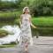 Women's Paisley Linen Maxi Dress | Bohemian Print Spaghetti Strap Summer Dress