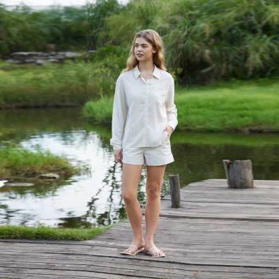 Women's Classic Linen Shirt | Relaxed Fit Long Sleeve Button-Up Shirt
