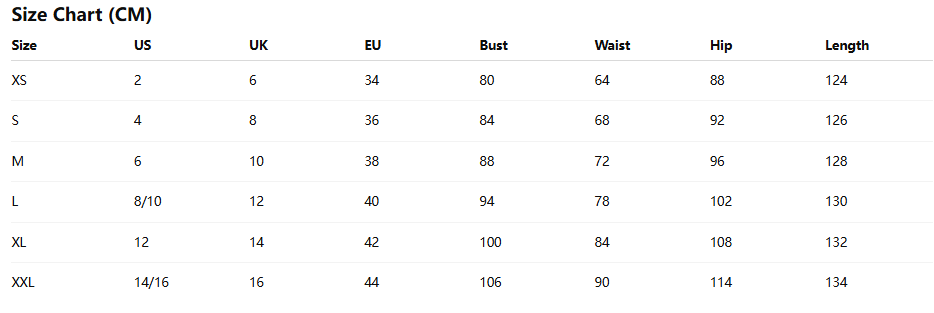 Linen Dress Size Guide