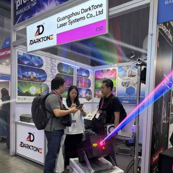 Live laser beam demonstration running at the DarkTone booth during Prolight + Sound Bangkok 2026