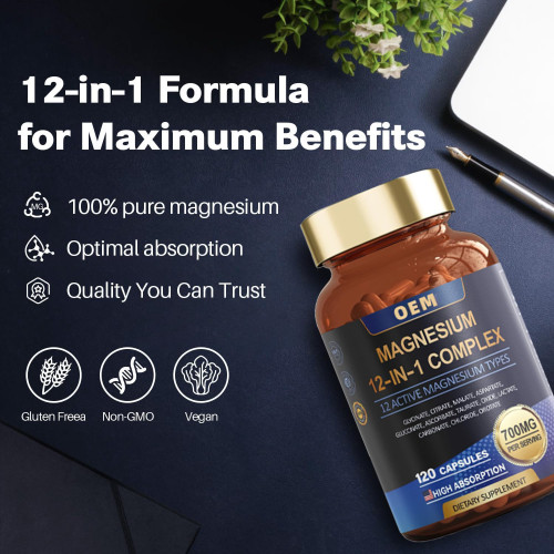 12-in-1 Magnesium Complex Capsules | Supports Sleep Optimization | Daily Wellness Support | OEM/ODM