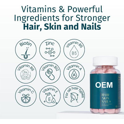 Vegetarian Vitamin Gummies|With Biotin & Multivitamins|Supports Hair, Nail, and Skin Health|OEM/ODM