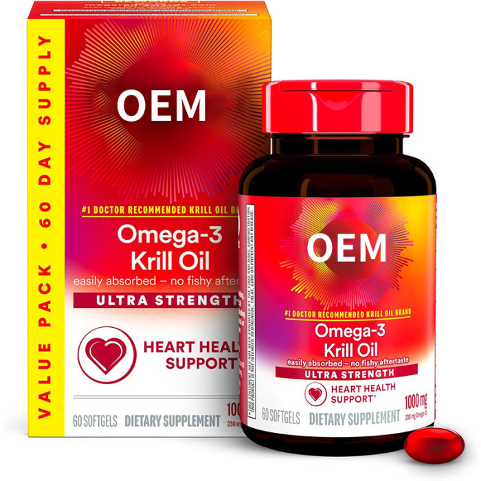磷虾油软胶囊 | Omega-3 补充剂 | 易于吸收且无异味 | 支持心脏健康 | OEM/ODM