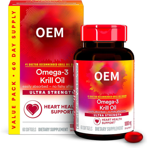 Krill Oil Softgels | Omega-3 Supplement | Easily Absorbed & Odorless | Heart Health Support|OEM/ODM