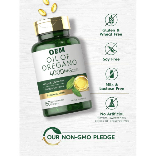 Oregano Oil Softgels|Contains Natural Carvacrol|4000mg Oregano Oil|Non-GMO & Gluten-Free|OEM/ODM