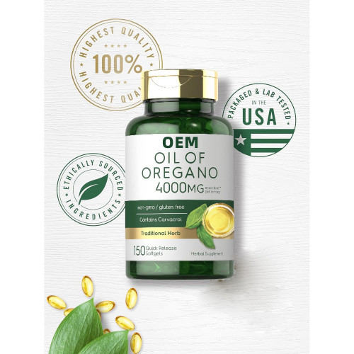 Oregano Oil Softgels|Contains Natural Carvacrol|4000mg Oregano Oil|Non-GMO & Gluten-Free|OEM/ODM