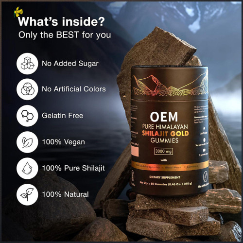 Shilajit Gummies|Vegan & Sugar-Free Formula|3000mg with Ashwagandha|Supports Daily Vitality|OEM/ODM
